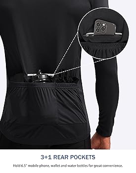 ウェア cycling long shirt Bikewa Men's Cycling Jersey with 3+1 Rear Zipper Pockets